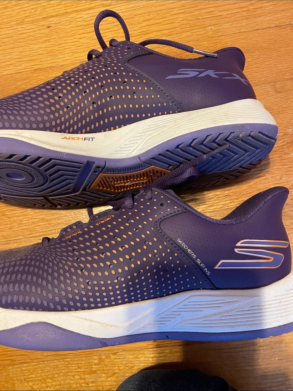 Skechers Deep Purple Pickleball Sneakers with Orange Accents - Picture 2 of 4